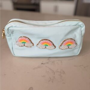 Stoney Clover Lane Light Blue Small Pouch with Rainbow & Pearl Patches